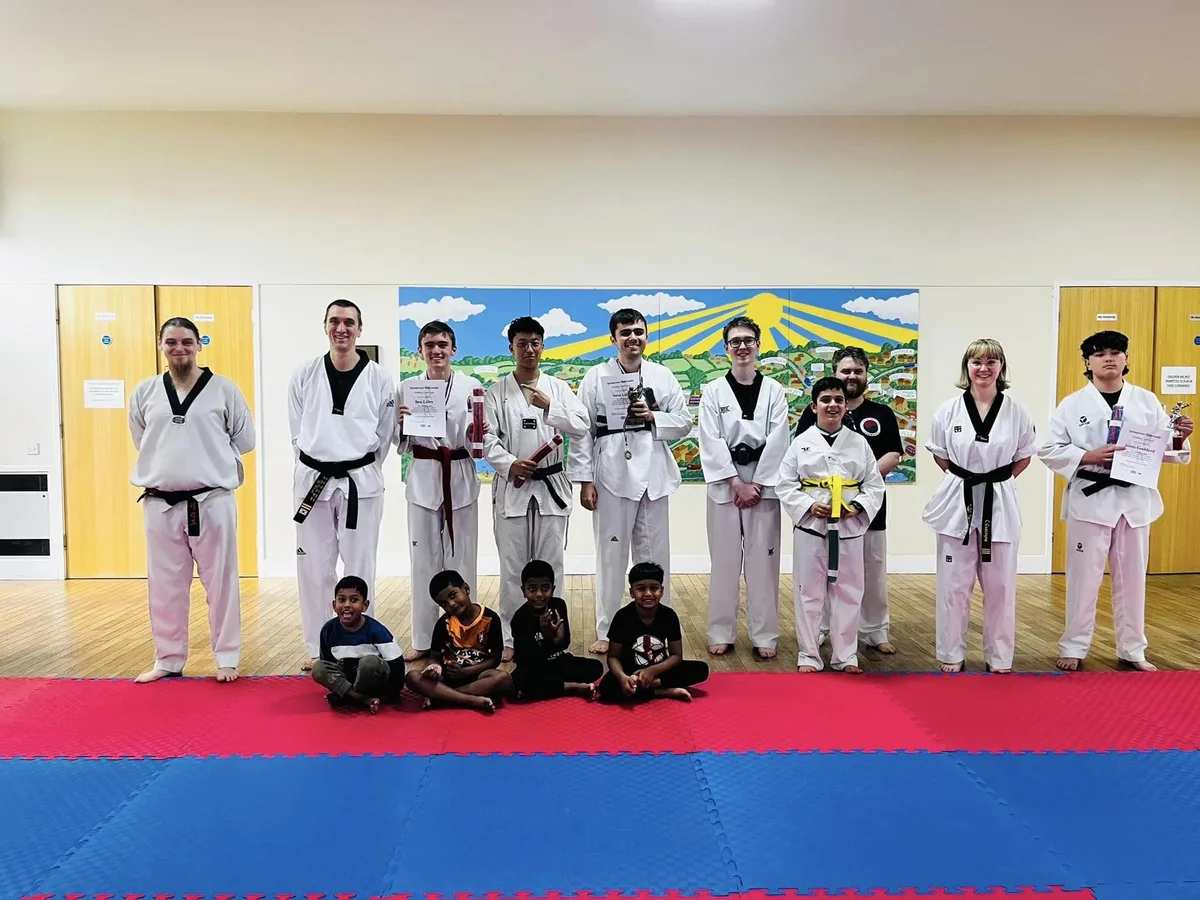 Members of Springwater Taekwondo of all ages and belt grades together at the club in Sheffield S12