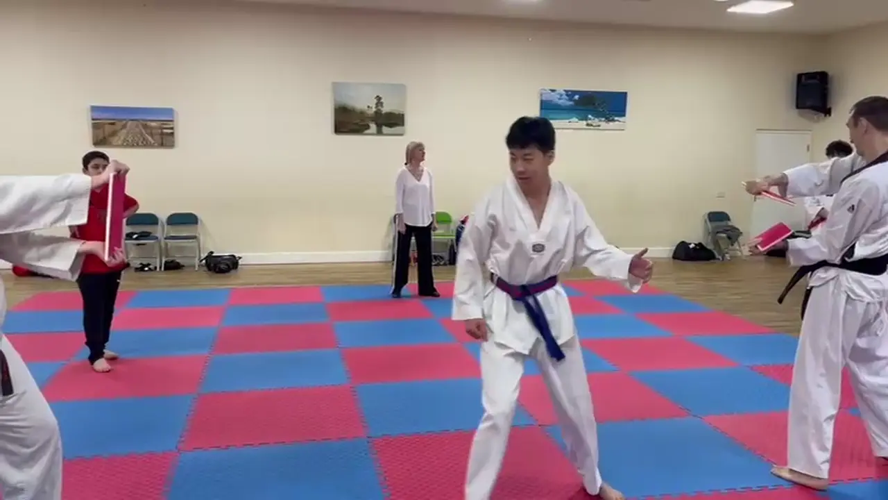 Student demonstrating a high kick at Springwater Taekwondo, Sheffield S12